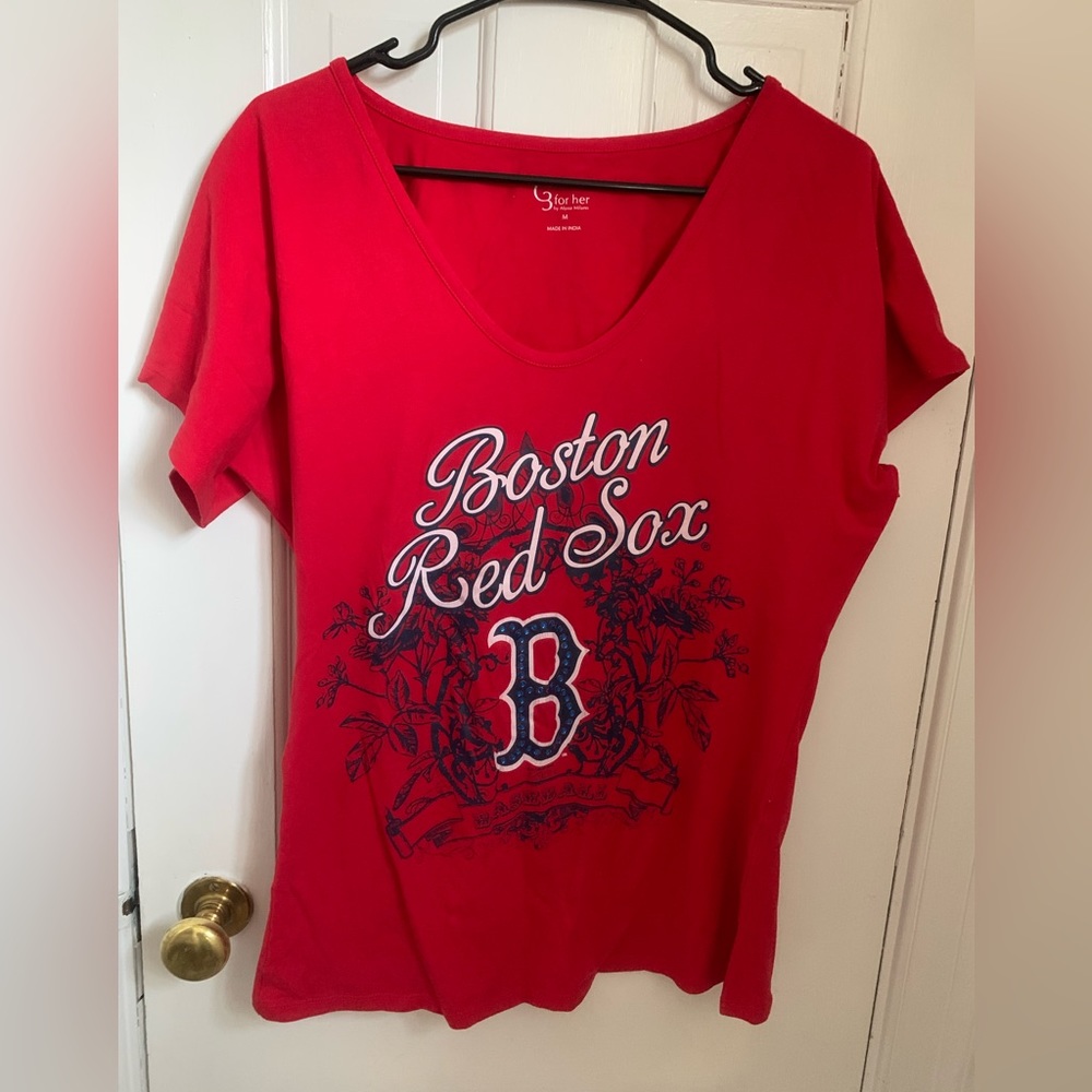Boston Red Sox Short Sleeve T Shirt by Alyssa Milano w/Bling Letter "B"